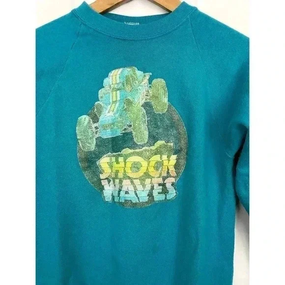 VTG Jerzees‎ Kids Sweatshirt SHOCK WAVES LARGE Russell - Picture 3 of 7